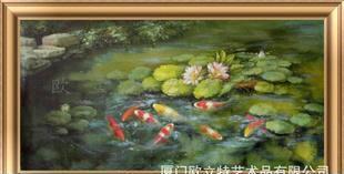 【专业生产纯手绘装饰油画 酒店油画印象油画 金鱼 荷花】图片,海量精选高清图片库
